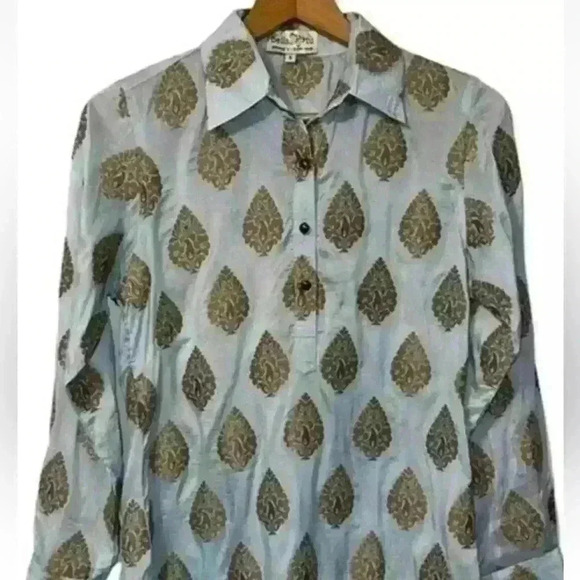 Bella Tu popover tunic Blue gold Small classy contemporary casual artsy - Picture 2 of 10